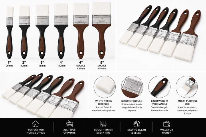 Premium%20Paint%20Brush%20Set%201"%202"%203"%204"%204"%20Double%205"%20Double%20%7C%20White%20Nylon%20Bristles%20%7C%20PVC%20Handle%20%7C%20Wall,%20Oil%20&%20Emulsion%20Paint%20Brush%20-%20Image%203