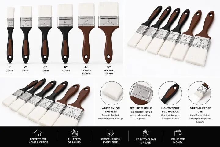 Premium%20Paint%20Brush%20Set%201"%202"%203"%204"%204"%20Double%205"%20Double%20%7C%20White%20Nylon%20Bristles%20%7C%20PVC%20Handle%20%7C%20Wall,%20Oil%20&%20Emulsion%20Paint%20Brush%20-%20Image%203