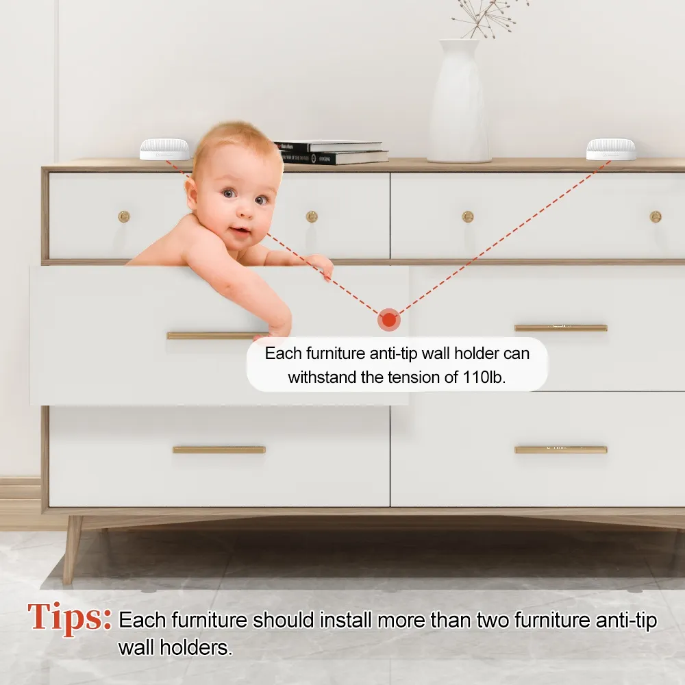Kiddie Guard Baby Safety Lock Anti Tip Wall Holder For Furniture Children Protection Furniture Baby Security Wall Strap Kids Safety - Pack Of 2