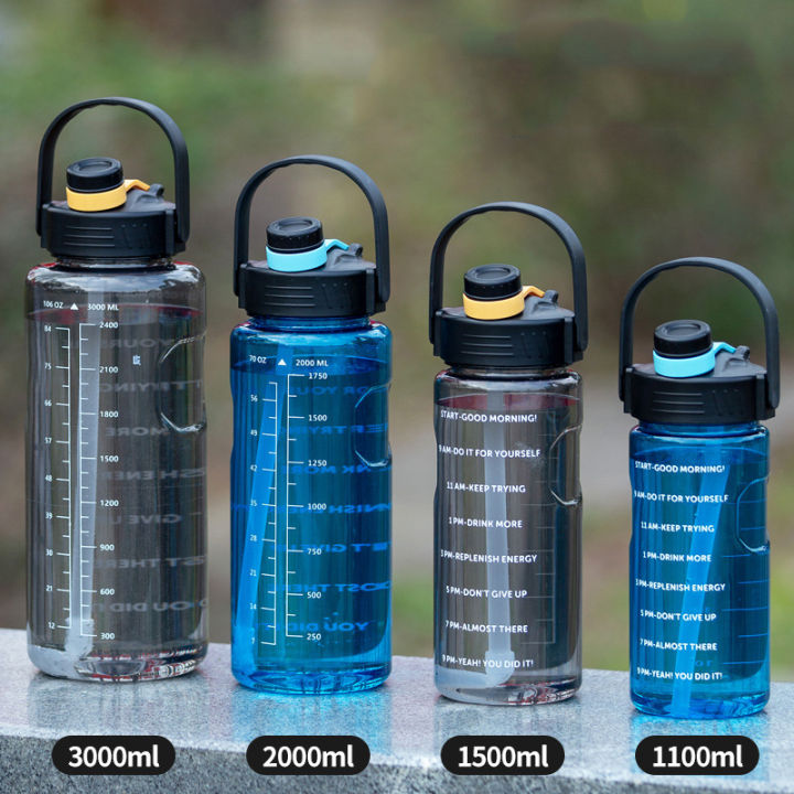 3 Liter Water Bottle with Straw 2L 1L Large Big Motivational BPA Free School gym Sports Drinking Bottle