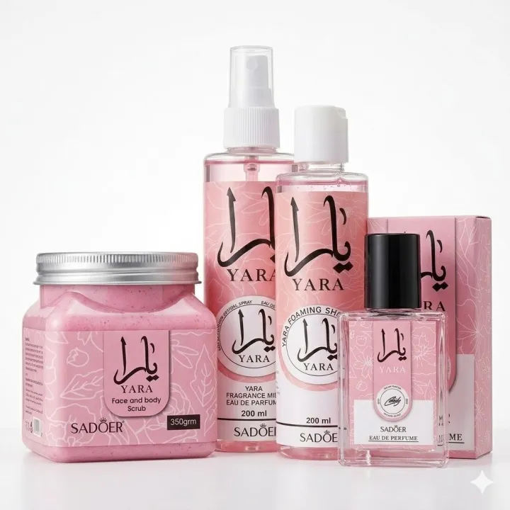 Sadoer%20Yara%20Pack%20of%2004%20Luxury%20Body%20Care%20&%20Fragrance%20Set%20Shower%20Gel,%20Perfume,%20Body%20Scrub%20&%20Mist%20Gift%20Set%20for%20Women%20Long%20Lasting%20Floral%20Scent%20Kit%20-%20Image%202