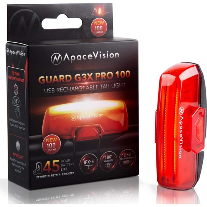 Bicycle Mountain Bike Apace Vision Guard G3x Bike Tail Light USB Rechargeable Super Bright 100 Lumens LED Red Taillight for Optimum Cycling Safety