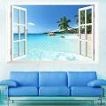 Large Removable Beach Sea 3D Window Decal WALL STICKER Home Decor Exotic Beach View Art Wallpaper Mural. 
