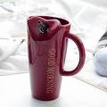 Ceramic Drinking Mug with Straw Hole & Handle, Heart Shape Opening, and Stainless Steel Straw Milkshake Cup Couples Water Cup 450 ML. 
