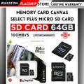 Kingston Memory Card Micro SD 64/128/256/512 GB - Lifetime Warranty - Canvas Select Plus. 