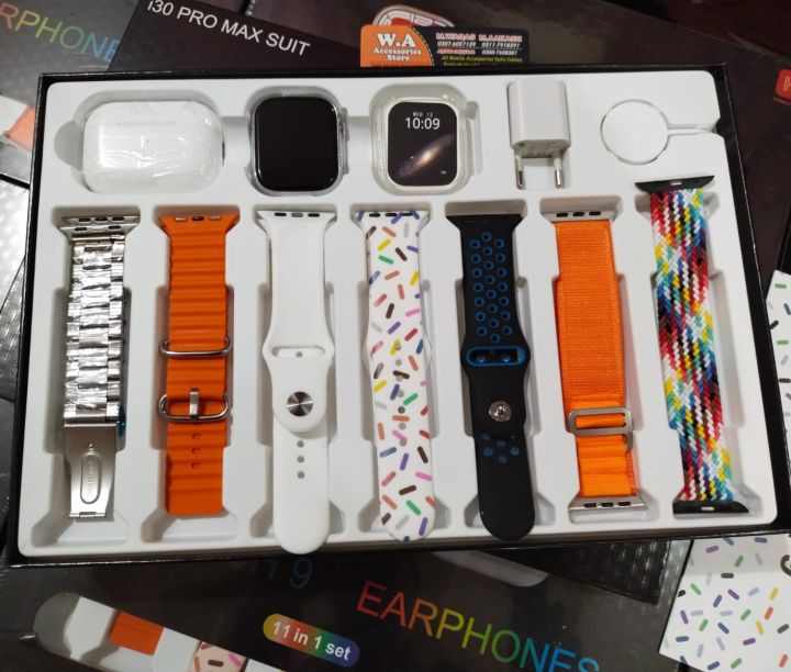i30 Pro Max Suit Hi watch 9 Ultra 11 in 1 Set Smart watch with Free Airbuds, 5v Adapter and Aluminum Case-i20 Ultra suit max  | 49mm Big HD Display | Bluetooth calling and touch watch