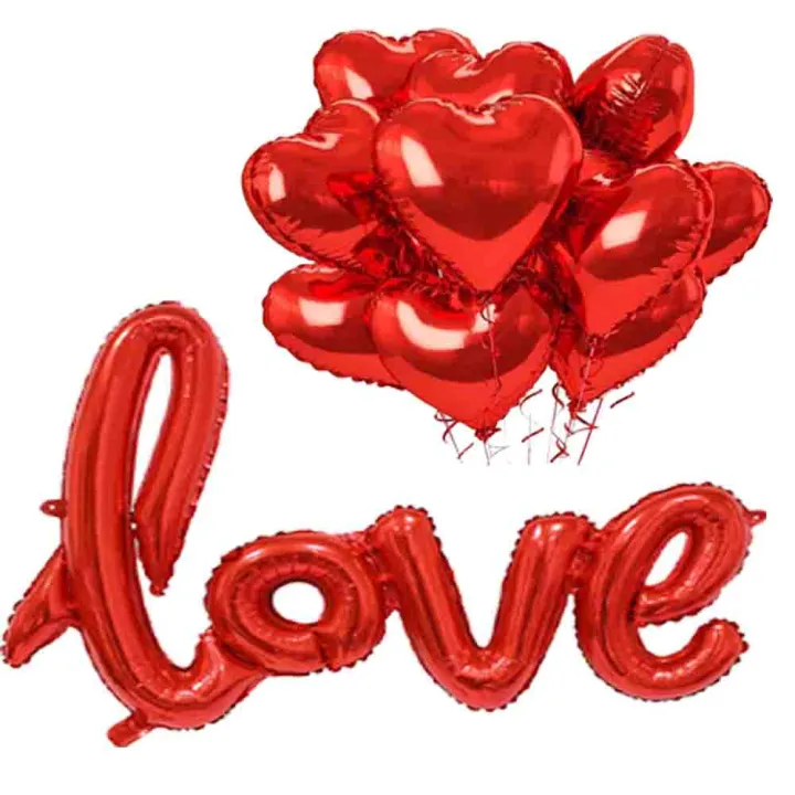Romantic LOVE Foil Balloon Decor Set – Includes Red Heart Foil Balloons ...