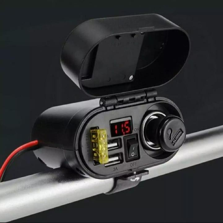 Usb charger with Multi Function 4 in 1 Waterproof Motorcycle Bike USB Mobile Charger Cigarette Lighter with Voltmeter time Clock dual port