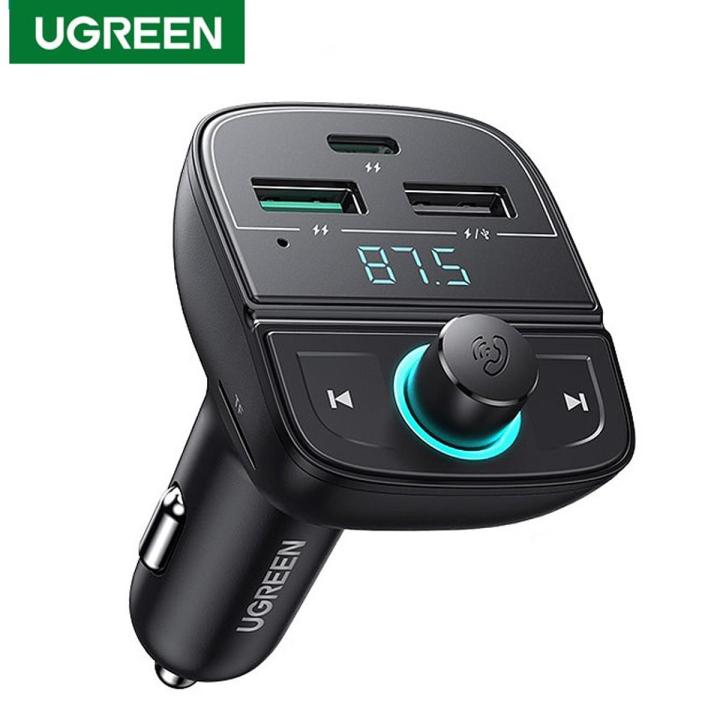 UGREEN__ Car Bluetooth Adapter - Car Charger + Bluetooth FM Transmitter PD/QC 3.0/4.0, Support Hand-Free Calling/MP3 Audio Playing/TF&USB Driver/Voltage Display