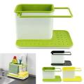 3 IN 1 Self Draining Sink Tidy Organiser Sponge Brush Holder, Green. 