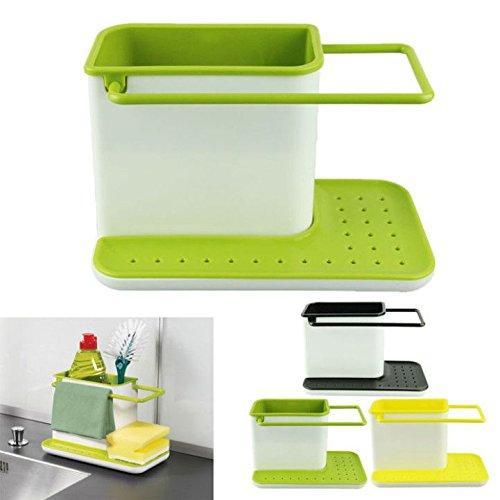 3 IN 1 Self Draining Sink Tidy Organiser Sponge Brush Holder, Green