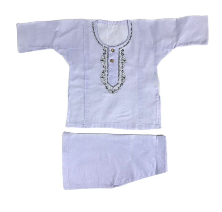 Infant / Newborn to 3 Month Round Neck White Shalwar Kameez