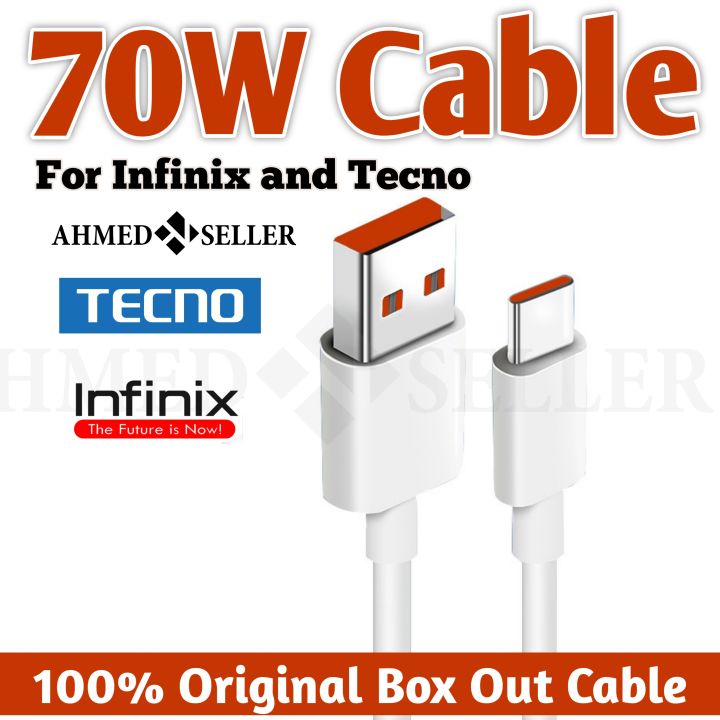 70W Infinix / Tecno Type C Fast Charging Cable For Infinix Note 40 PRO,  Zero Flip, Tecno Camon 30 Pro 5G