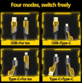 4-in-1 USB C To C Metallic PD Charging Cable TypeC Lightning Connector Nylon Braided PD 65W 27W Super Fast Charging for iOS Samsung Xiaomi Android / Apple IOS 15, 16. 