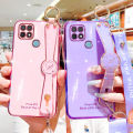 For Realme C21Y / Realme C21-Y Cover [Neck Lanyard + Wrist Strap] Fashion Plating Bumper Stand Phone Case Camera Lens Protection Soft TPU Silicone Shockproof Protective Back Cover. 