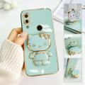 FELMYST Hello Kitty Holder Case For Huawei Y9 2019 Fashion Cute Cat Mirror Brand Luxury Stand Mobile Phone Casing Square Girl Boy Men Gift Shockproof Back Soft Cover. 