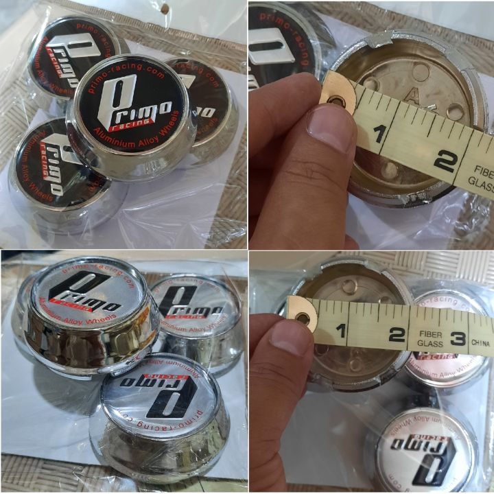 Set Of 4 Primo Racing Car Wheels Center Caps Hubs Shining Chrome Material Inner to Fit Size 2 Inches = 5.08cm Available in Black and Silver Front Stickers