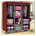 3 Door Portable Folding Canvas Wardrobe, Foldable Cloth Storage Wardrobe Cupboard Almari. 