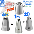 1M + 2D + 6B + Russian Nozzle Stainless Steel  , Open Star Tip Pastry Cookies Tools Icing Piping Bag Nozzles Cake Decorating Cupcake Creates Drop Flower. 