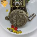 BODHI Retro Bronze Geometric Pattern Pocket Watch Quartz Chain Pendant Necklace Gift. 