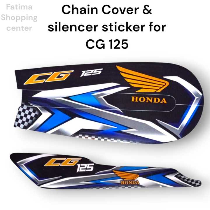 chain cover sticker for 125 cc cg Honda with Silencer Sticker / design sticker for chain cover Honda 125 with Silencer Sticker/ sticker chain cover with Silencer Sticker colour black 2025/Silencer Sticker & Chain Cover Sticker for 125 Honda Motorcycles