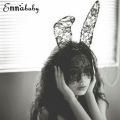 Black Lace Masquerade Mask Women Halloween Costume Party Rabbit Bunny Ears Lace Eye Mask Black. 