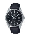 Casio Edifice Mens Silver Stainless Steel Case Round Analog Date Black Tough Leather Band Watch-EFV-150L-1AVUDF. 