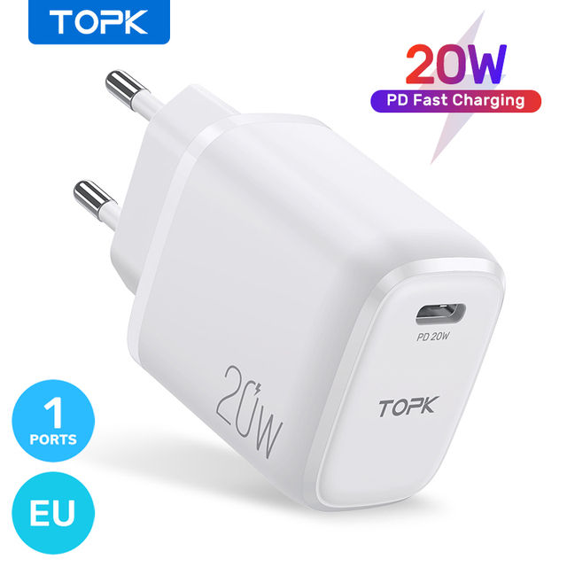 TOPK B210P 20W Quick Charge 3.0 USB Type C PD Charger For iPhone 12 Pro Max Xiaomi USB C Fast Charging Travel Wall Phone Charger