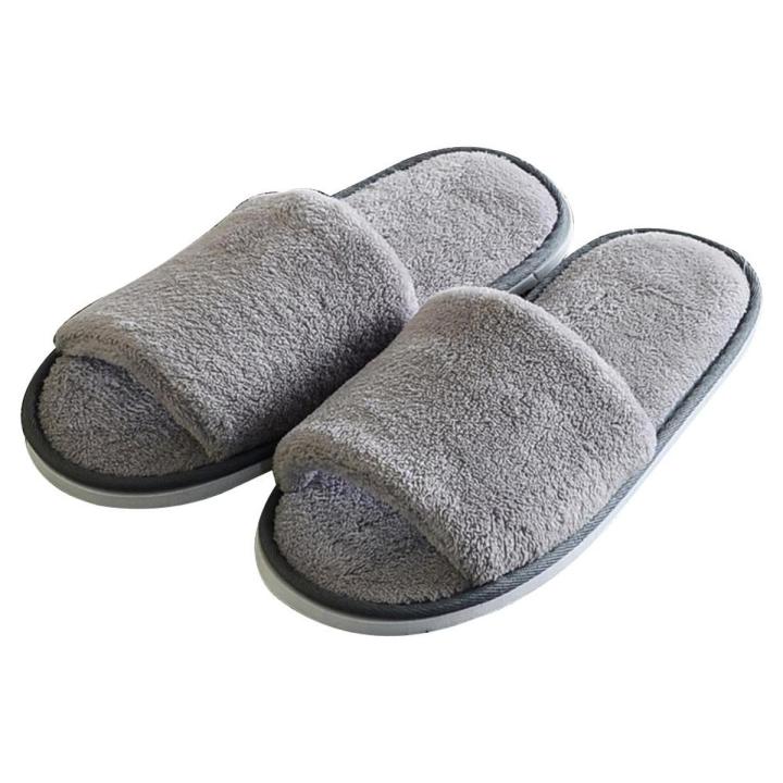 Unisex Coral Fleece Open Toe Home Indoor Shoes Hotel Slippers