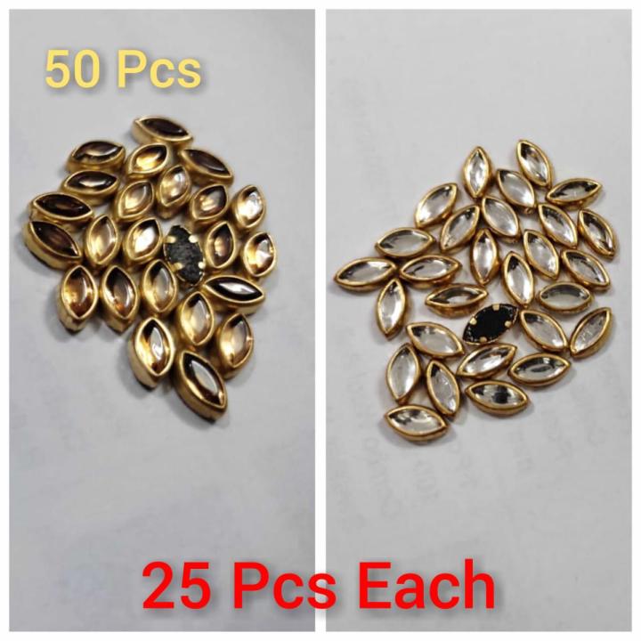 50 Pcs Leaf Shape Kundan Stone in Flat Back Mount/Kundan Beads for decoration 25 pcs each
