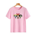 Power Puff Girls Printed Cotton Half Sleeves O Neck T Shirt For Women. 