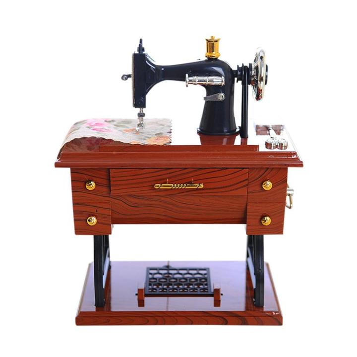 Vintage Music Box Mini Sewing Machine Style Mechanical Birthday Gift Table Decor