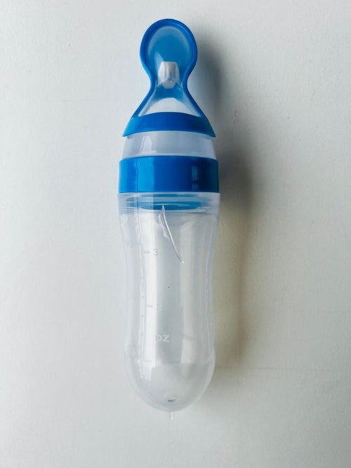 Biberon Alimentatore Per Neonati Haofy - 90ml In Silicone Con Cucchiaio Integrato - Ideale Per Pappe E Frutta - Blu - Foto 6