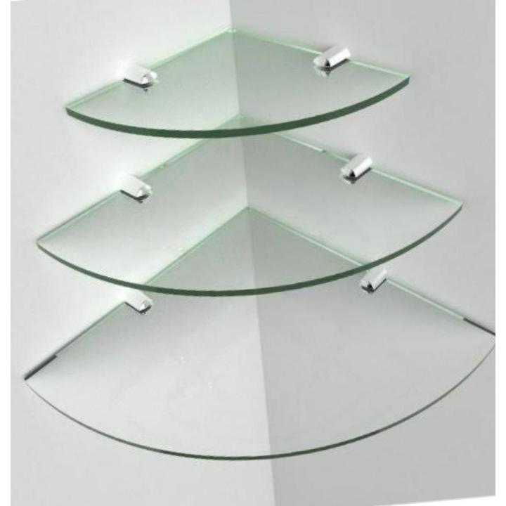 Set of 3 - Glass Corner Shelf  Corner Shelve 8mm Glass 12"x12"inch Bath Decorate With Corner Shelve Rooms Shelve