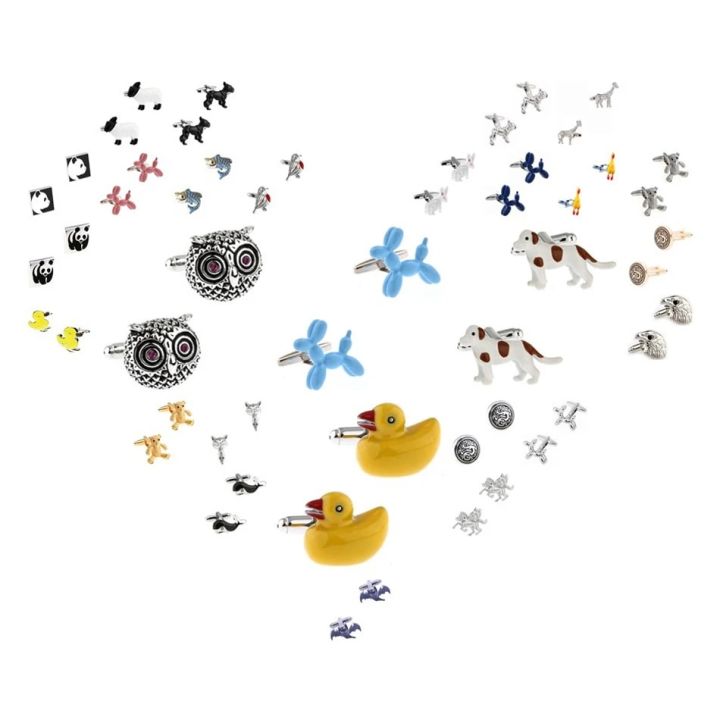 TZG 28 Designs Animal Cufflinks Men Cuff Links Panda Bear Owl Duck Eagle Fox Dog Whale Horse Bat Sheep Bird Giraffe Rabbit Chick