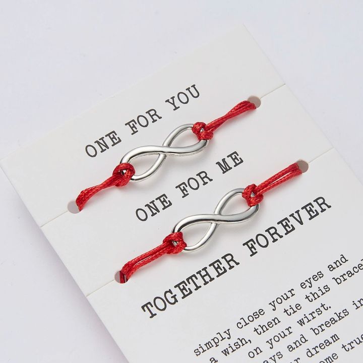 2pcs/set ONE FOR YOU ONE FOR ME Together Forever Love Infinity 8 Charm Bracelet Red String Couple Bracelets Lovers Wish Jewelry