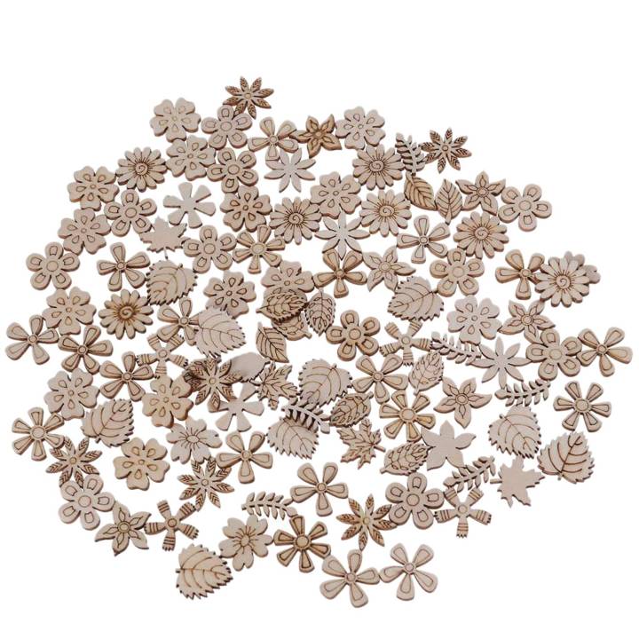 100Pcs Wood Flower Shape Unfinished Wooden Cutouts Craft DIY Decor