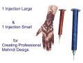 2 Injection and 2 pin for creating mehndi designs. One Small injection and one Large injection.. 