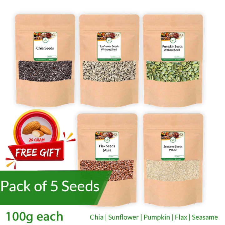 Chia Seeds / Sunflower Seeds / Pumpkin Seeds / Flax Seeds / Seasame Seeds 100g each (Pack of 5 Seeds)