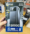 Kamal K131 130000mAh Power Bank with LED Camping Lamp | 60W PD Fast Charging Outdoor Portable Charger with Type-C, Micro USB & Lightning Input, Waterproof Digital Display Powerbank. 
