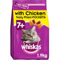 Whiskas 1+ Adult Dry Cat Food Biscuits, Chicken Flavor, 1.9Kg Bag (UK). 