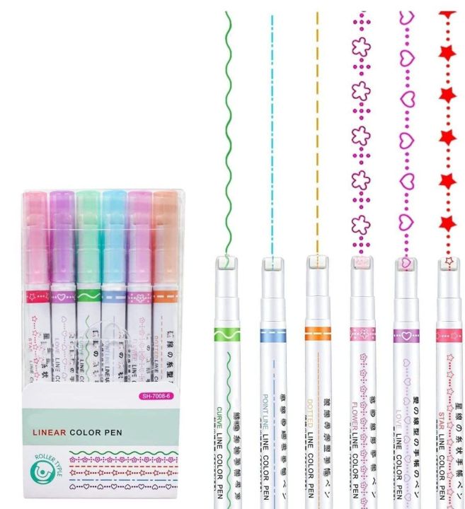 Multicolor Highlighter Curve Wavy Line Mark Drawing Line Notebook Border Linear Roller Pen Pattern Outline Curve Pen Hand-Written Newspaper Notes (Multicolor)