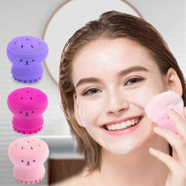 1Pc Silicone Little Octopus Face Cleaning Brushes Facial Cleanser Pore Cleaner Exfoliator Face Scrub Octopus Shape Washing Brush - Random  Color