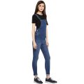 Mid blue denim romper for girls. 