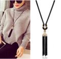 New Boho Shiny Black Long Necklace Kpop Tassel Sweater Chain Joker Lady Neck Decoration. 