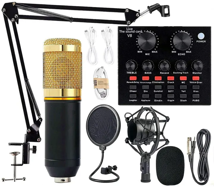 Condenser Microphone KIT with V8 SoundCard for Studio Recording, Home ...