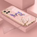 Casing vivo y21 y21s y33s y21a y21t Phone Case Plating Straight Edge Silicone Phone Case Beautiful Butterfly design with Tassel Lanyard. 