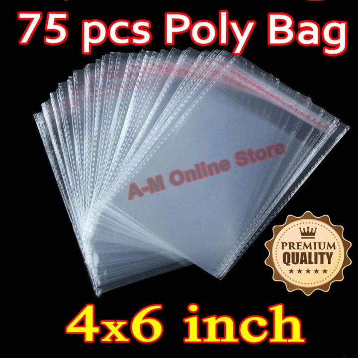 Bundle of 75 (4 X 6 Inch) Resealable Cellophane/ BOPP /OPP Cello Poly Transparent Plastic Bags For Storage Self Adhesive Polythene Peel + Seal Bags For Packing Jewelry, Stationery, Accessories , Chamak Theli.