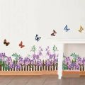 AY872 Wall Stickers Living Room Hallway Entrance Hallway Stairs Decor MuralPurple Butterfly Flower Fence Skirting Line. 