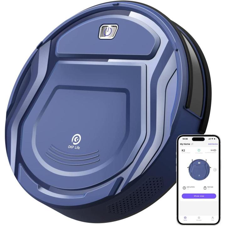 OKP LIFE K2 Robot Vacuum Cleaner, Super Thin, 2200Pa Suction,100Mins Runtime, Self-Charging Robotic Vacuum Cleaner, Work with Voice Controlled best for Pet Hair, Carpets cleaning